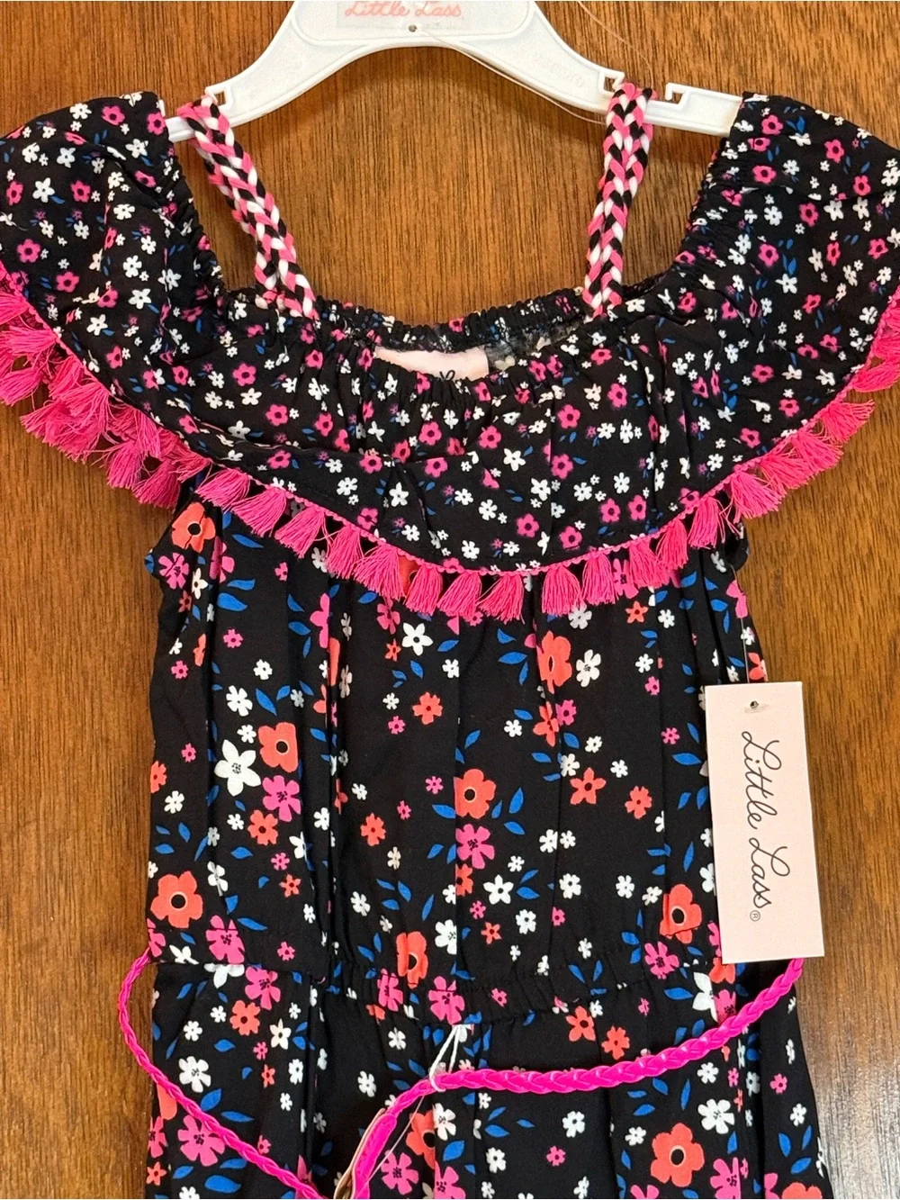 NWT Little Lass Girls Floral Cold Shoulder Jumpsuit with Belt Size 4T - Picture 5 of 6